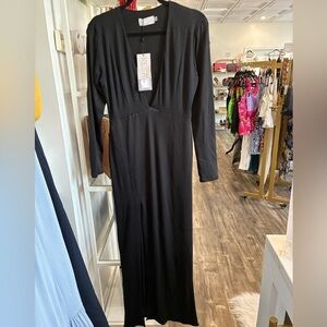 RESA long sleeve long black dress NWT with front slit size M